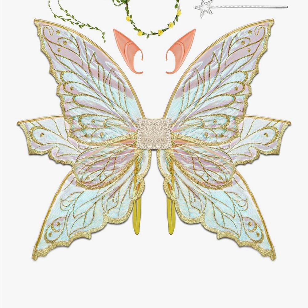 Gold and Blue Butterfly Wings Costume Set